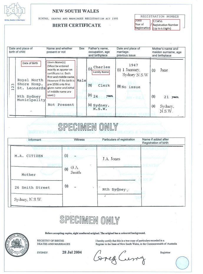 Birth certificate (Australian) Unique Student Identifier