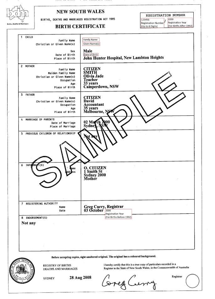 Birth certificate (Australian) | Unique Student Identifier