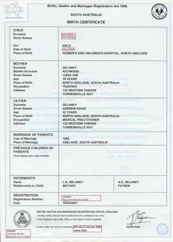 Example of a SA birth certificate 1